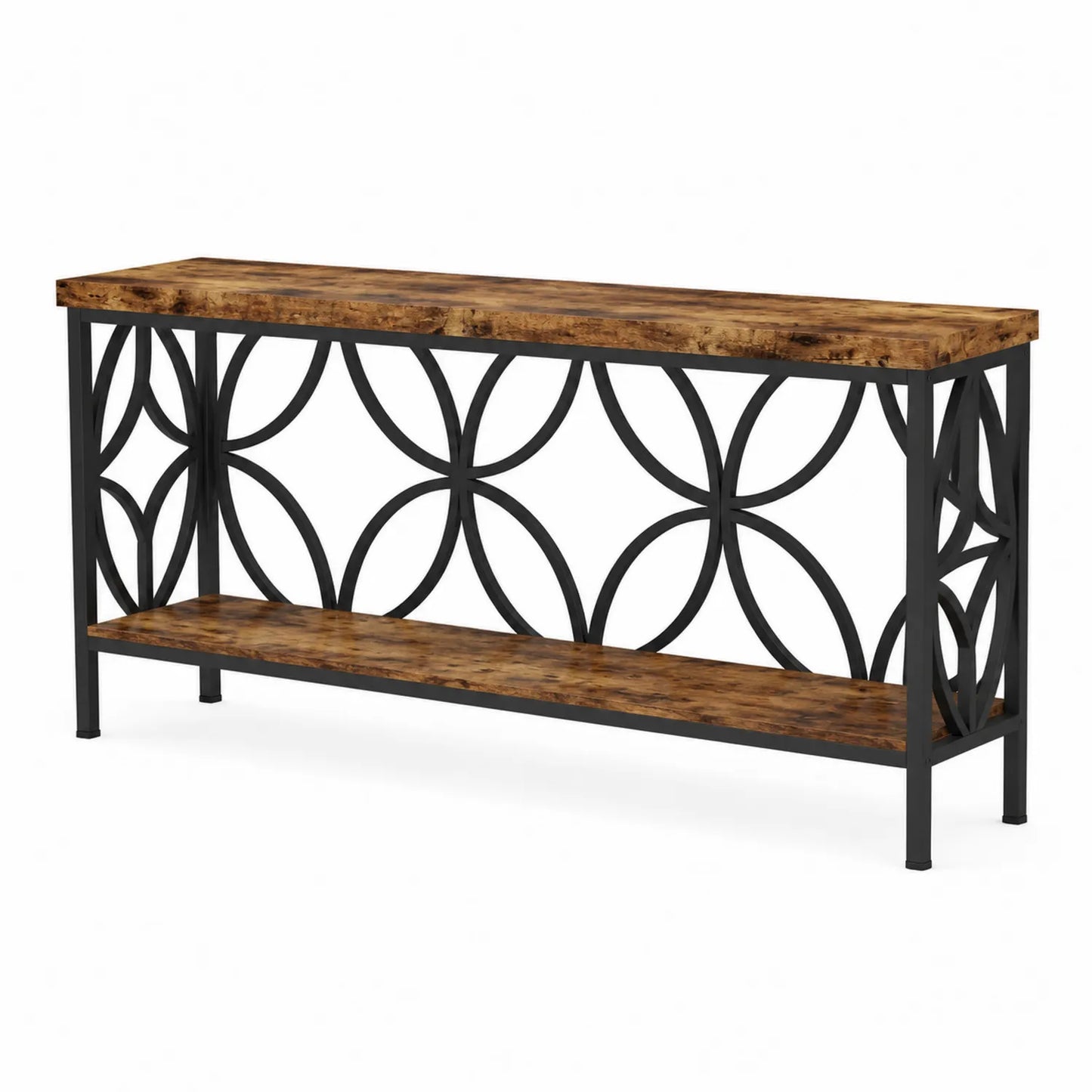 Console bois et métal avec motifs circulaires 120x30x80 cm
