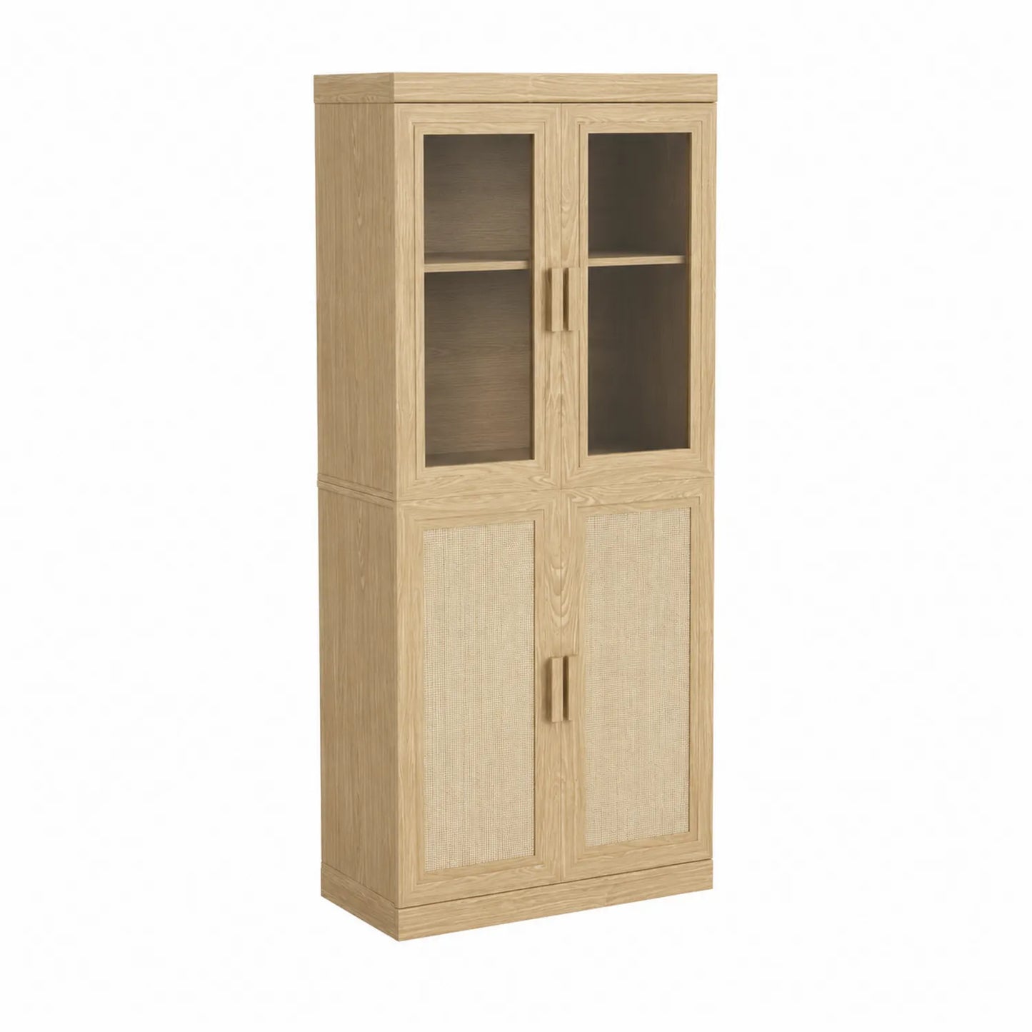 Armoire en bois avec portes en verre et rotin 180x80x40 cm