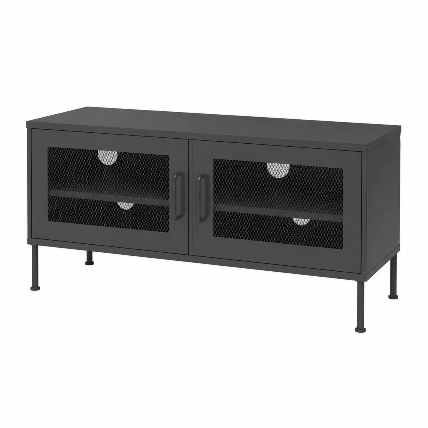 Meuble TV en métal noir avec portes grillagées