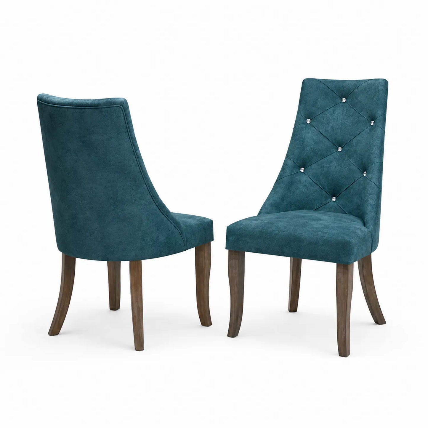 Chaises en bois avec assise en velours bleu