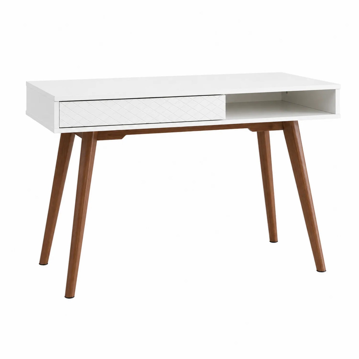 Bureau en bois avec tiroir et pieds en noyer massif, Blanc