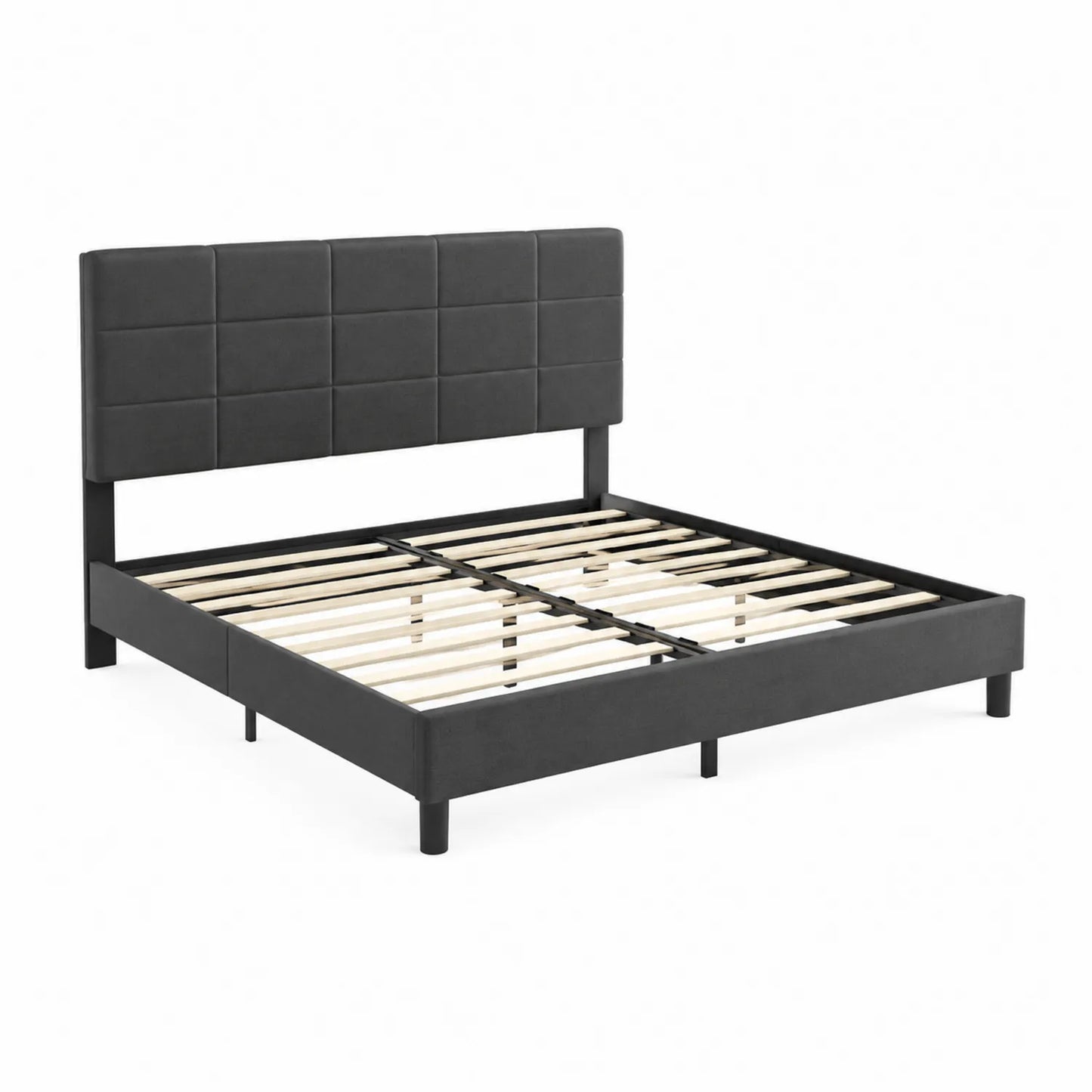 Lit double en métal avec tête de lit rembourrée en polyester 140x200 cm Noir