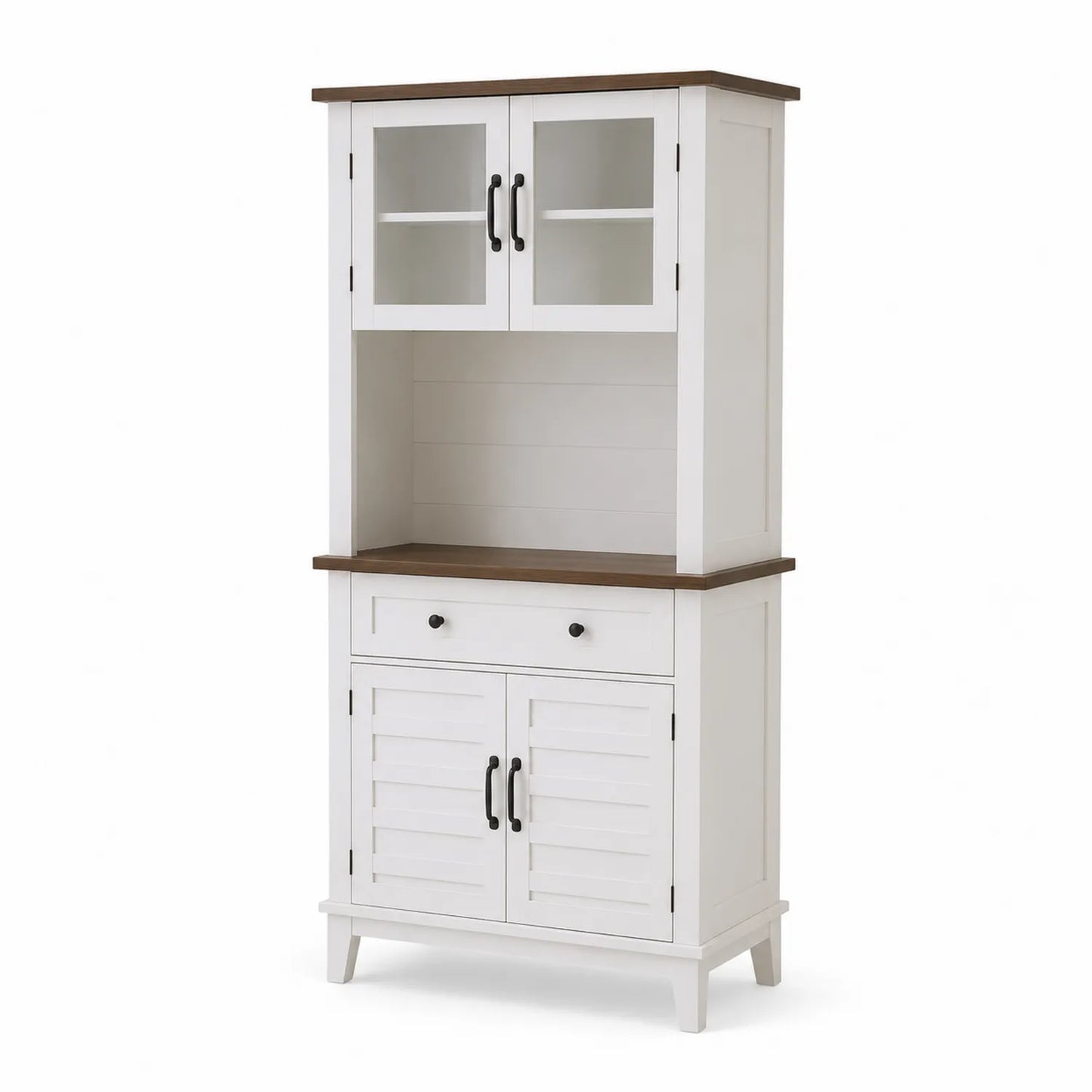 Buffet de Cuisine en Bois avec Portes Vitrées en Verre Trempé