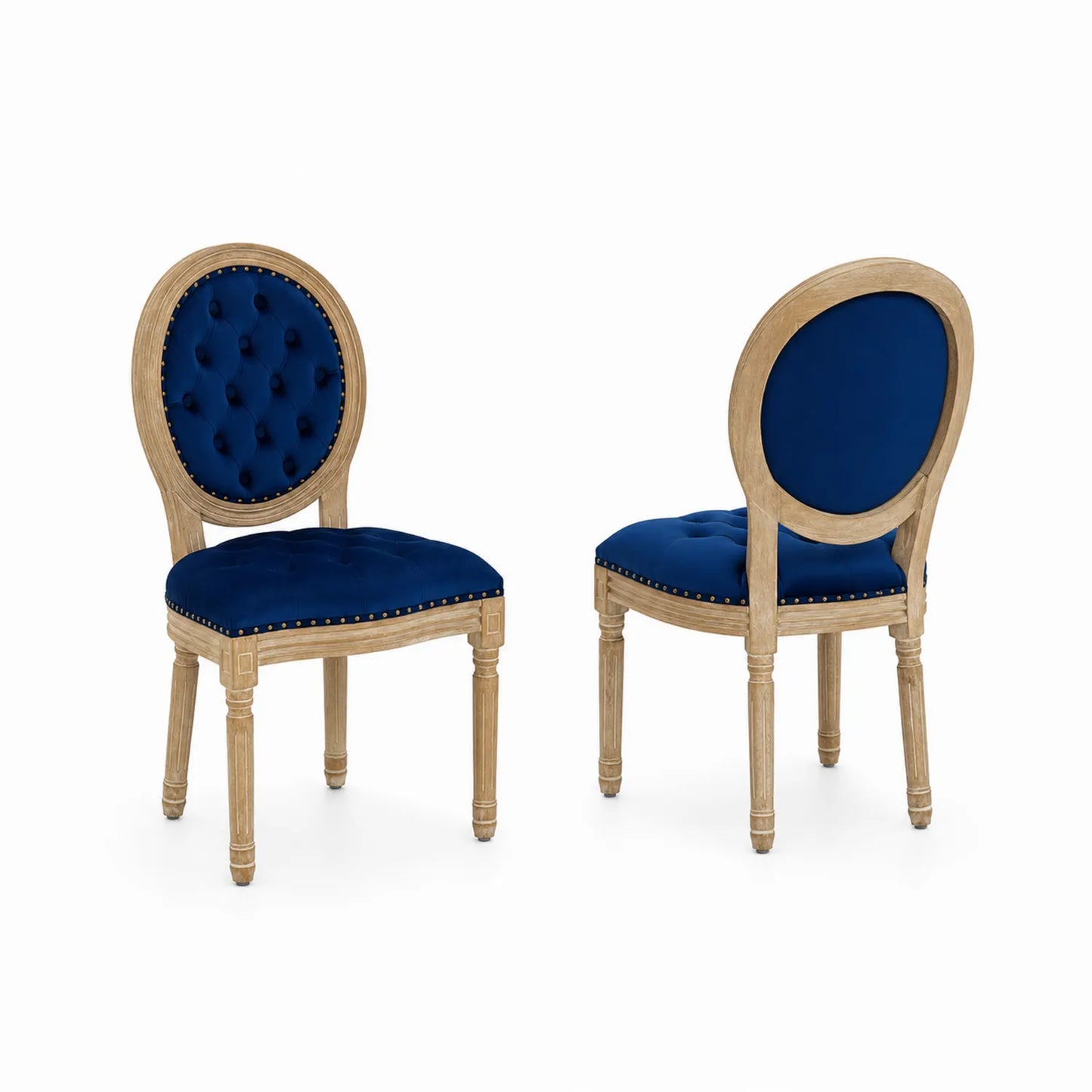 Chaises en Bois et Velours Bleu Marine, 95 cm