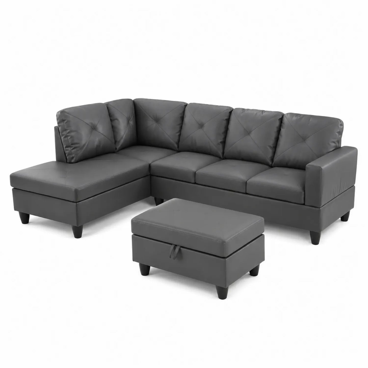 Canapé d'angle en cuir synthétique Gris avec ottoman