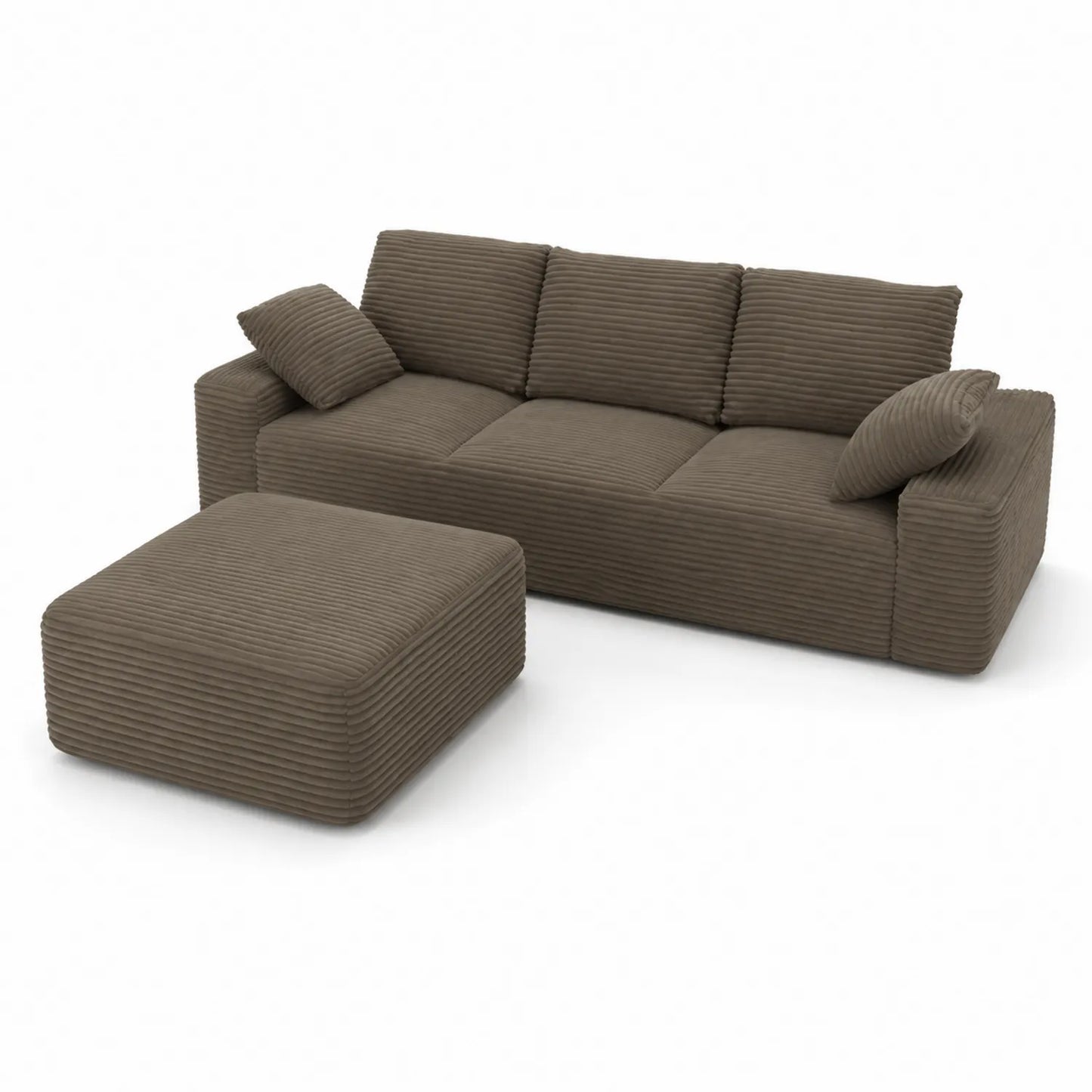 Canapé en tissu marron avec repose-pied