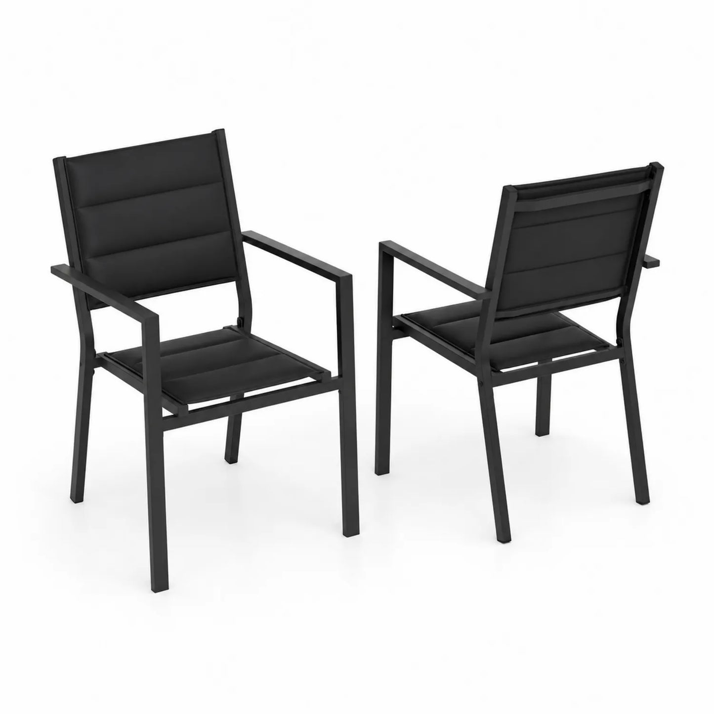 Chaises d'extérieur en aluminium et textile noir, ensemble de 2