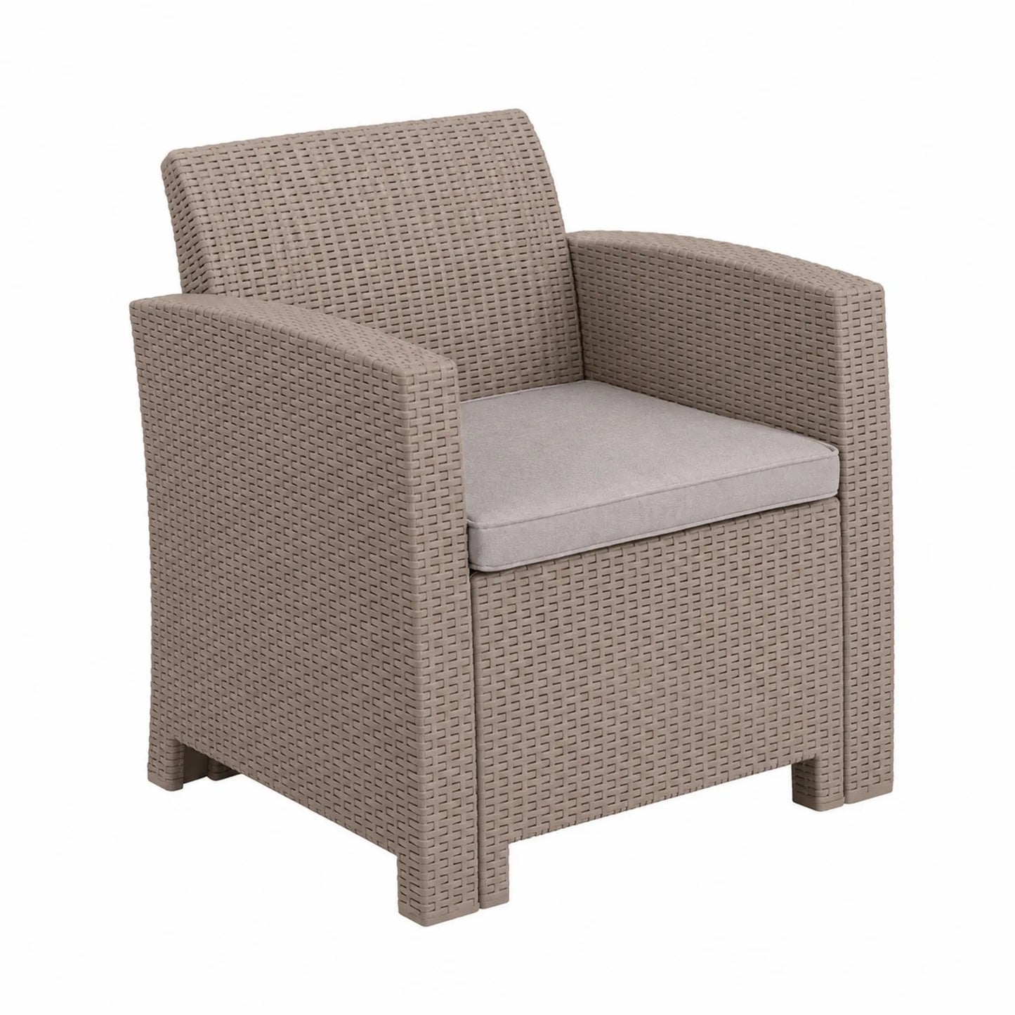 Fauteuil d'extérieur en résine avec coussin amovible