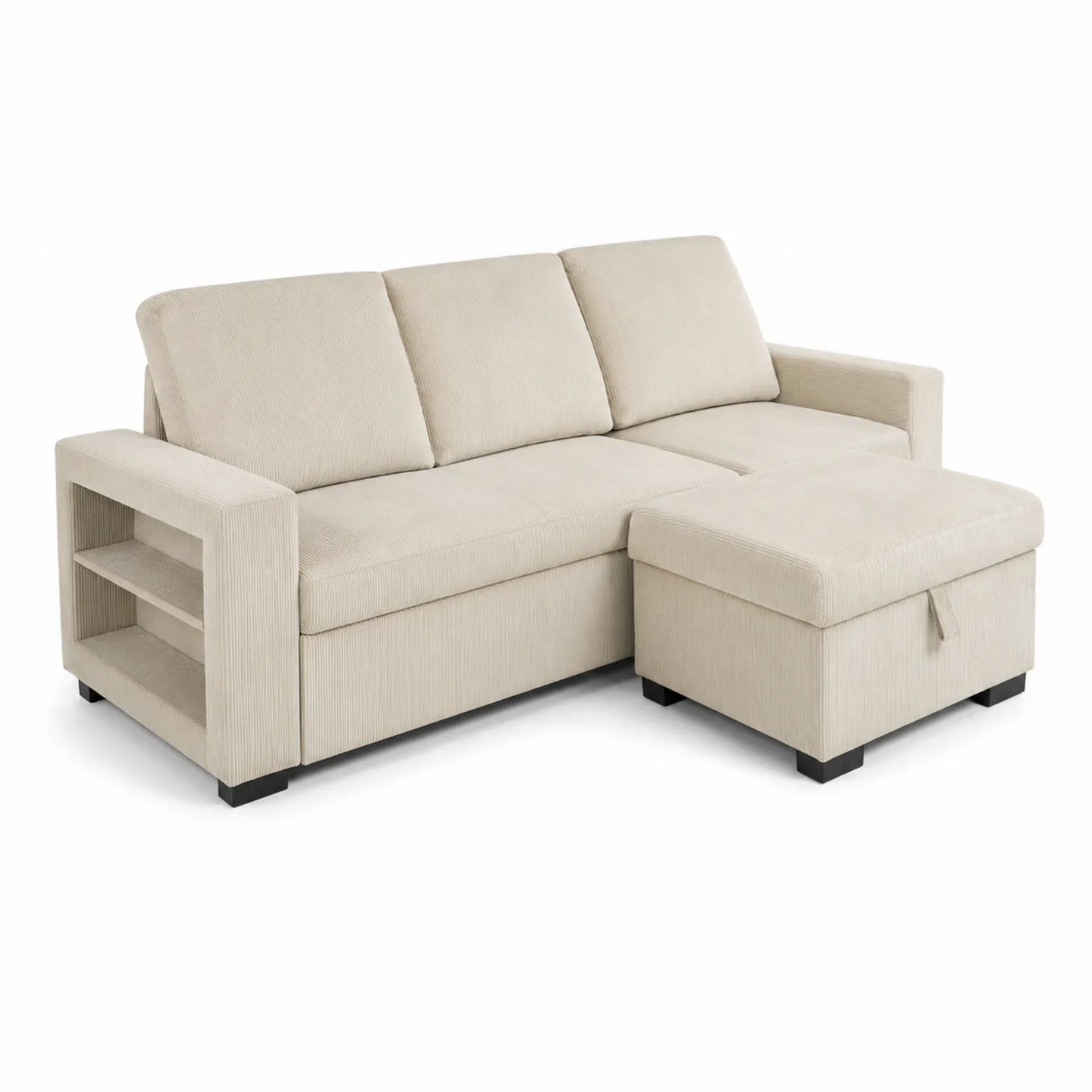 Canapé d'angle convertible en tissu beige avec rangement