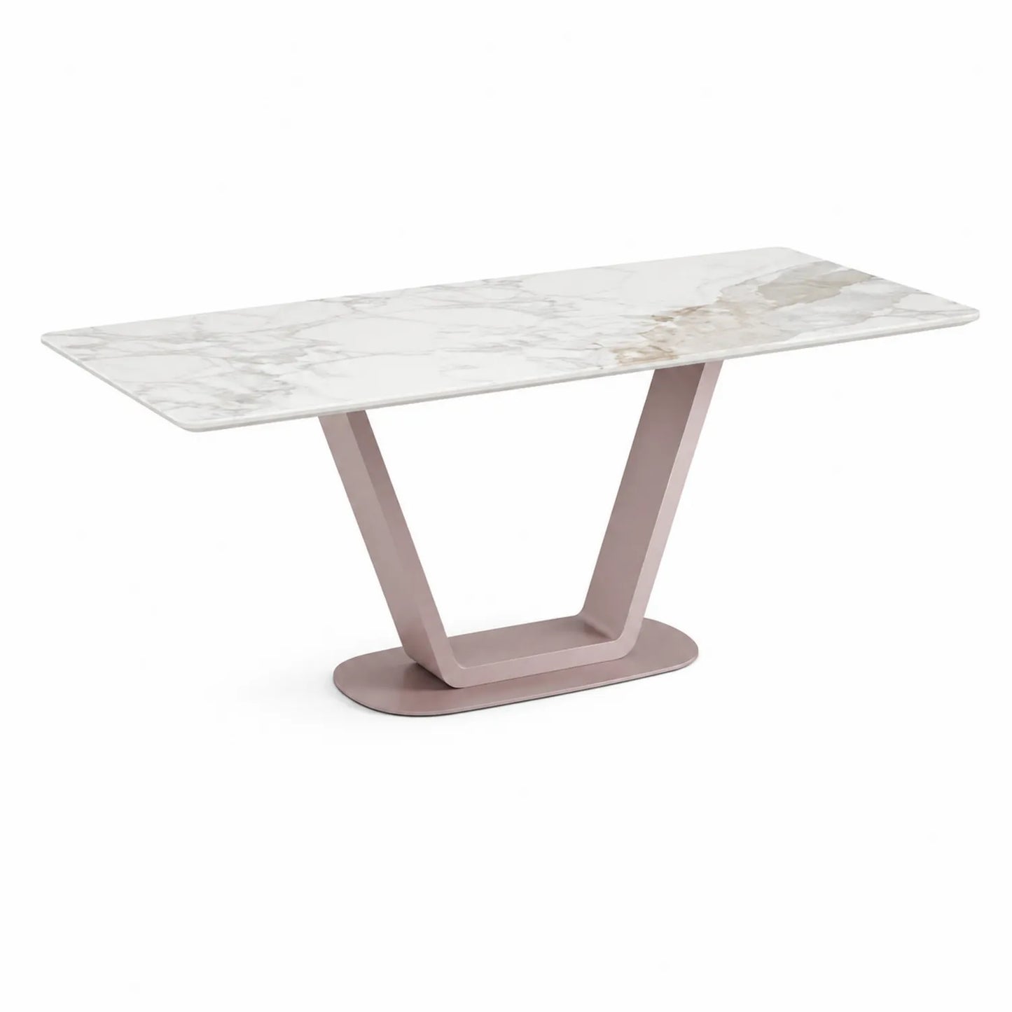 Table rectangulaire en céramique avec pied en métal rose 180x90x75 cm