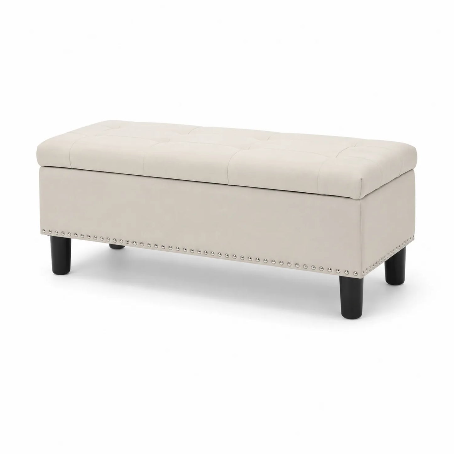 Banc rectangulaire en cuir synthétique avec pieds en bois