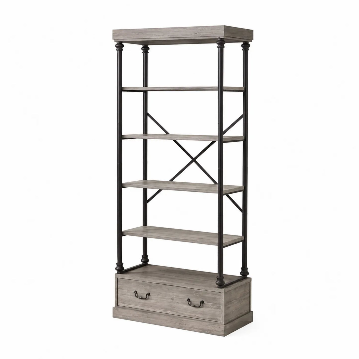 Bibliothèque en bois et métal avec tiroir 200 cm