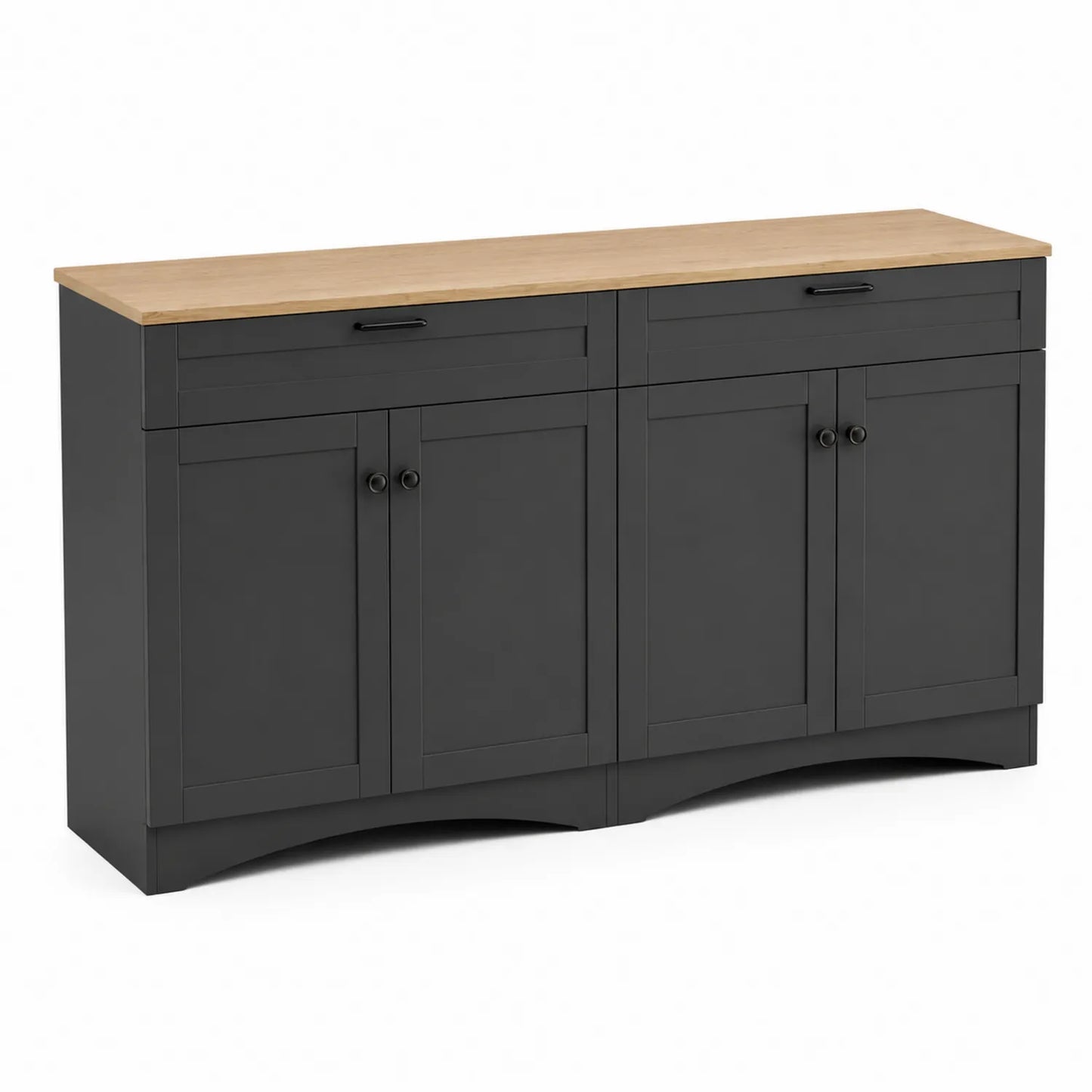 Buffet bas rectangulaire 160x40x80 cm MDF et chêne Noir et Bois clair