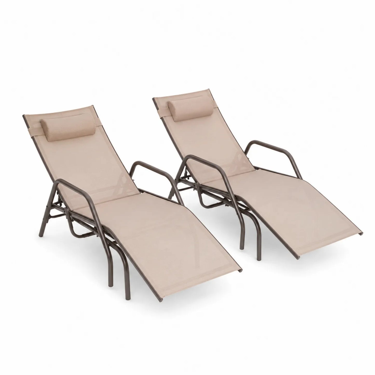 Lot de 2 chaises longues en métal et tissu beige