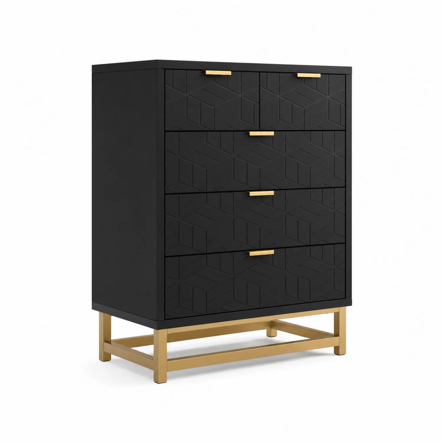 Commode en bois MDF noir avec pieds dorés
