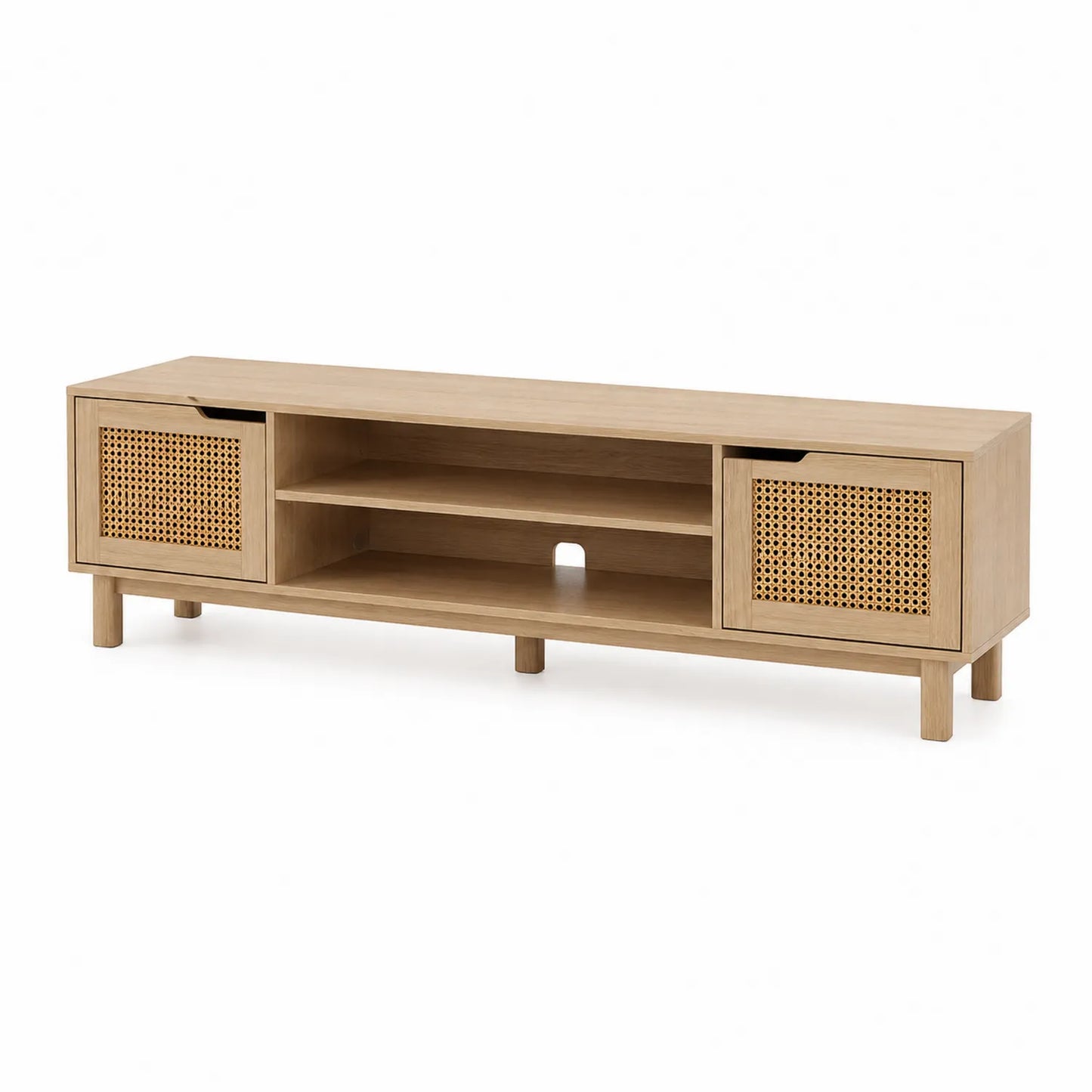 Meuble TV en bois et rotin 150x40x50 cm