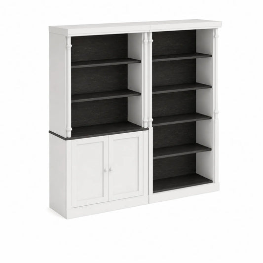 Bibliothèque double en bois Blanc et Noir avec étagères réglables