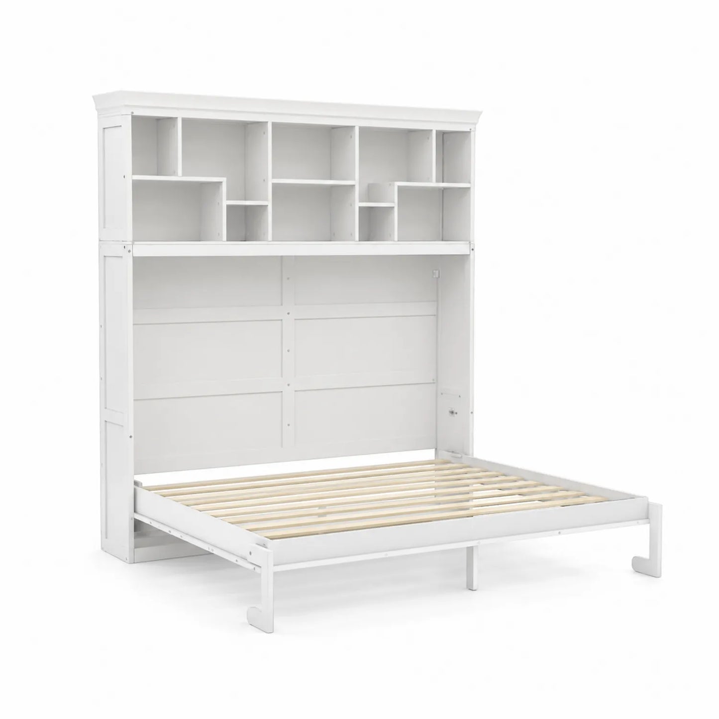 Lit escamotable en bois avec étagères intégrées Blanc