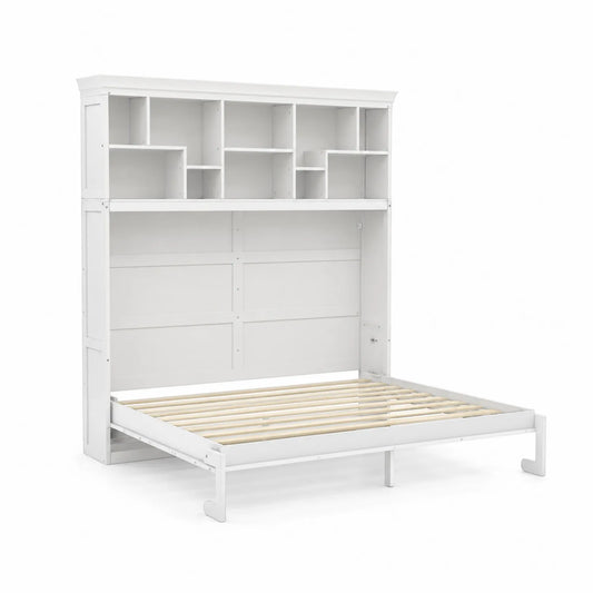 Lit escamotable en bois avec étagères intégrées Blanc