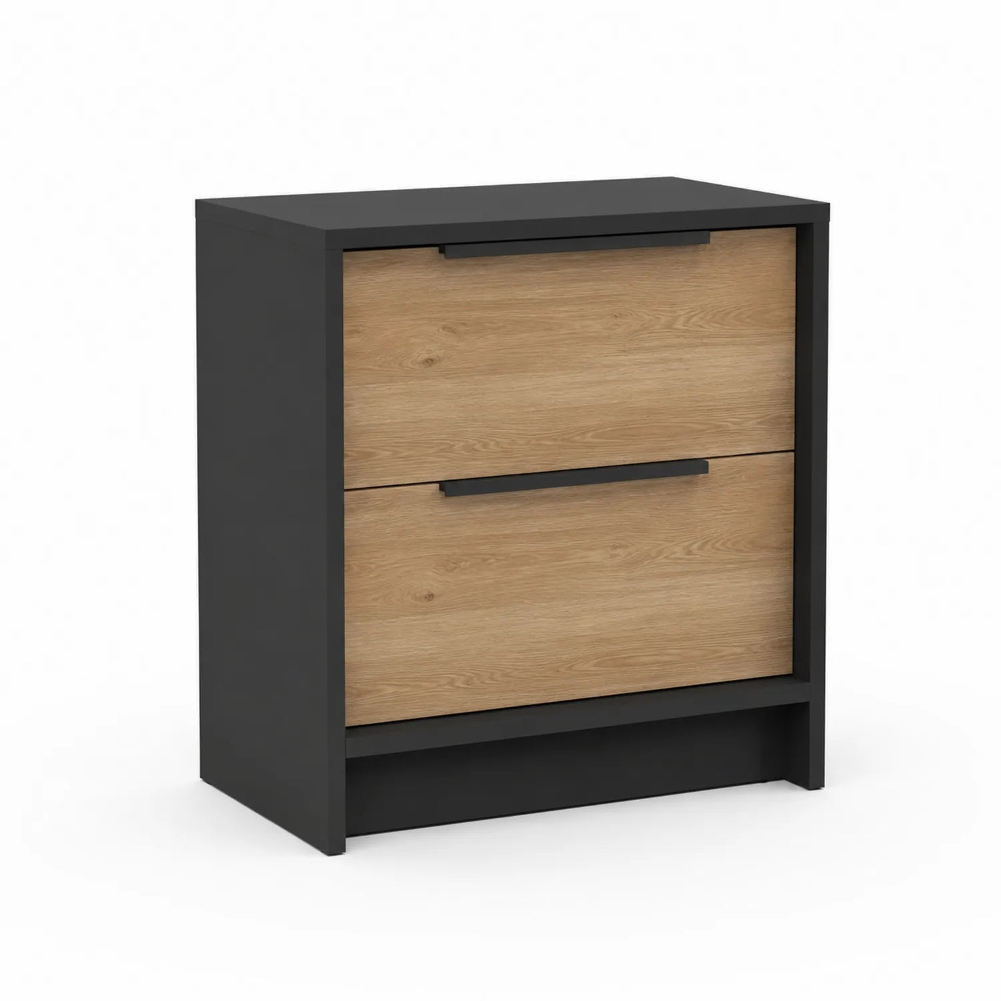 Table de chevet en bois et mélamine Noir/Chêne clair 45x35x60 cm avec 2 tiroirs