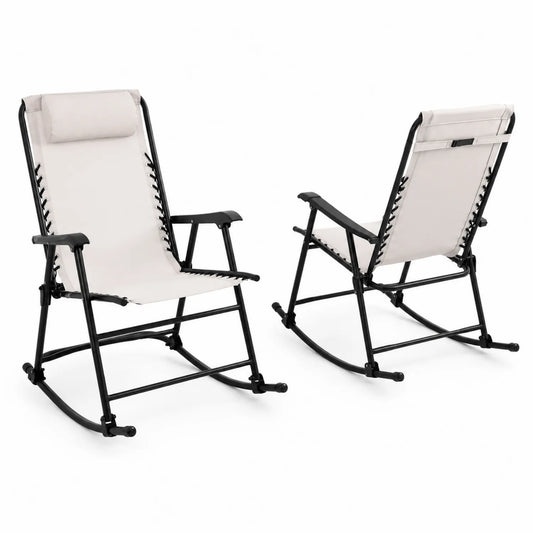 Ensemble de 2 Chaises à Bascule en Métal Noir avec Assise en Polyester Beige