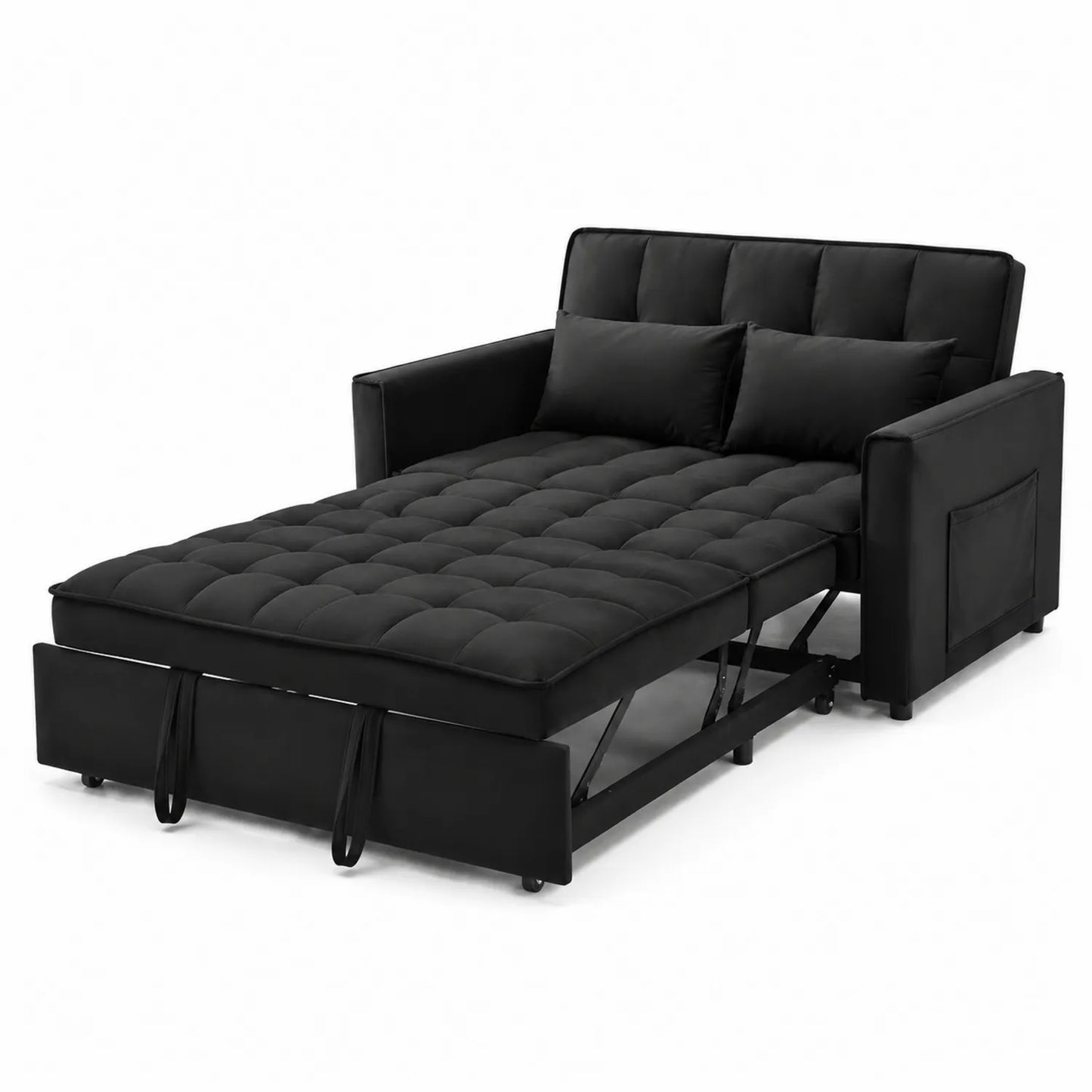 Canapé-lit convertible en tissu noir et acier