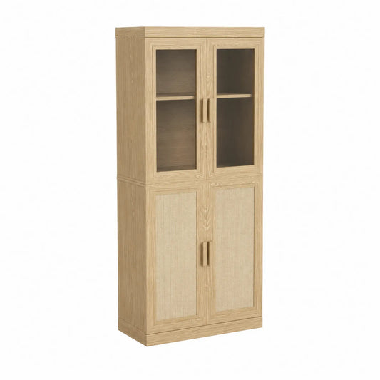 Armoire en bois avec portes en verre et rotin 180x80x40 cm
