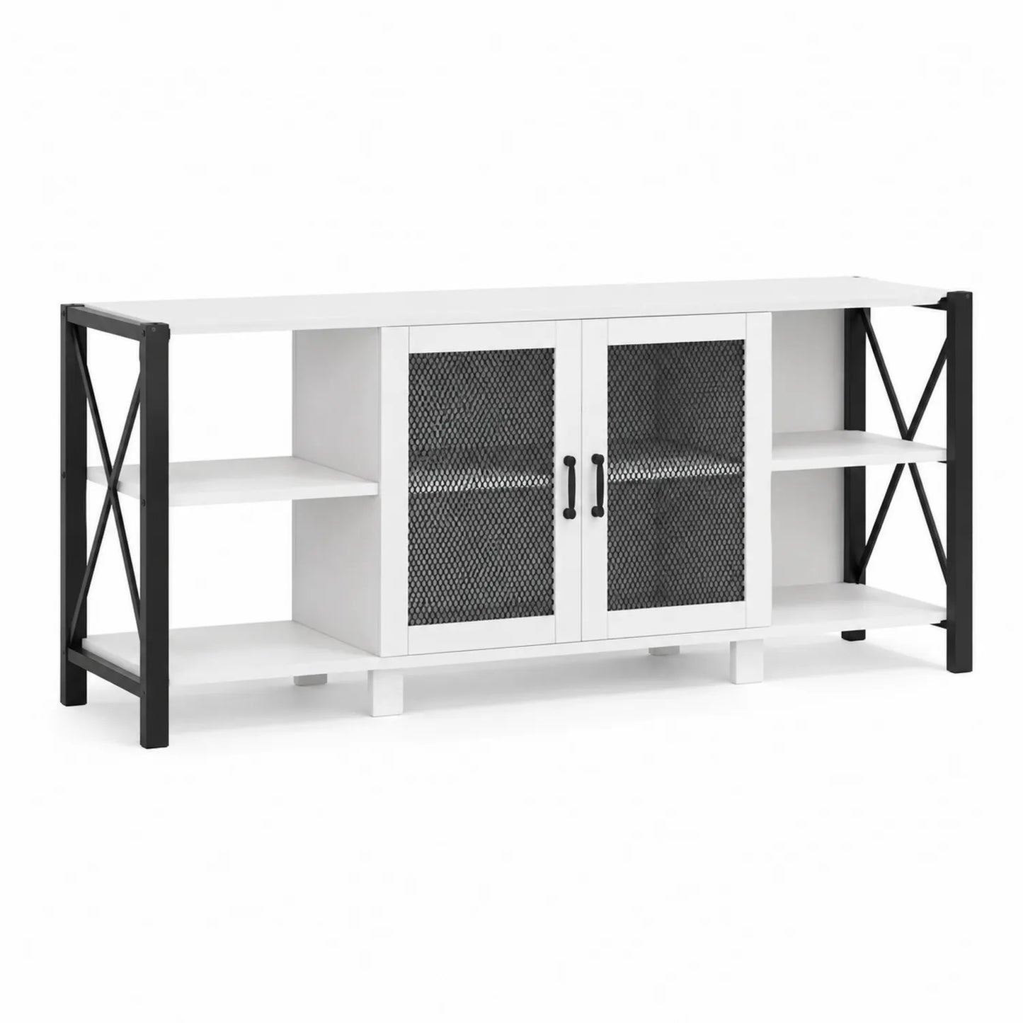 Meuble TV rectangulaire bois et métal Blanc/Noir