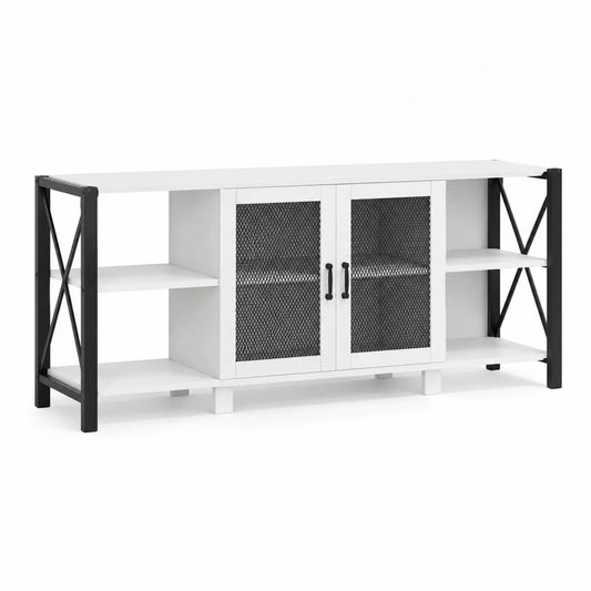 Meuble TV rectangulaire bois et métal Blanc/Noir