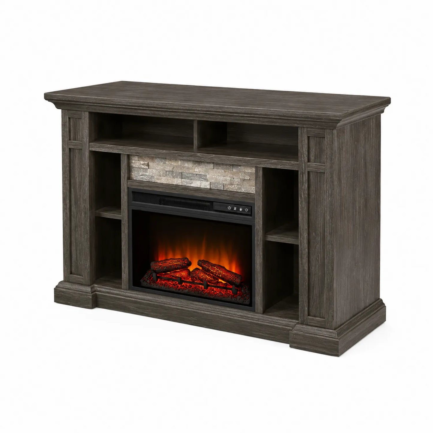 Meuble TV avec Cheminée Électrique en Bois Gris