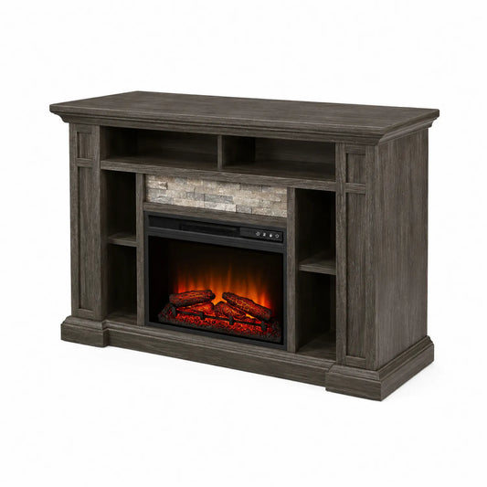 Meuble TV avec Cheminée Électrique en Bois Gris