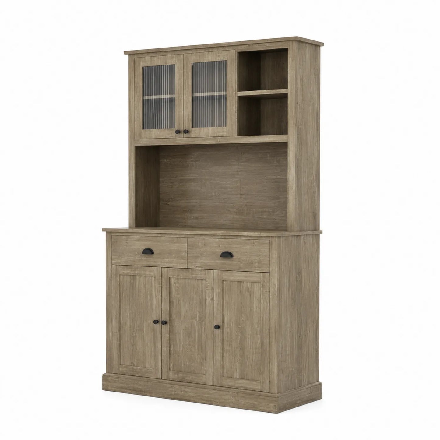 Buffet en bois avec portes vitrées et étagères