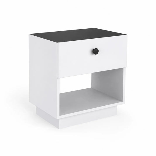 Table de chevet en MDF Blanc et Noir avec tiroir