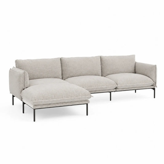 Canapé d'angle en tissu polyester avec pieds en métal 250x150cm