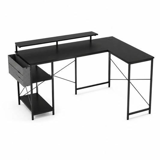Bureau d'angle en métal et MDF avec rangements