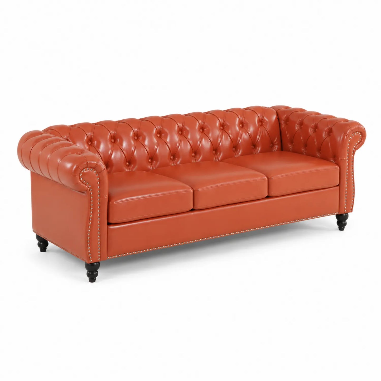 Canapé Chesterfield 3 places cuir Orange