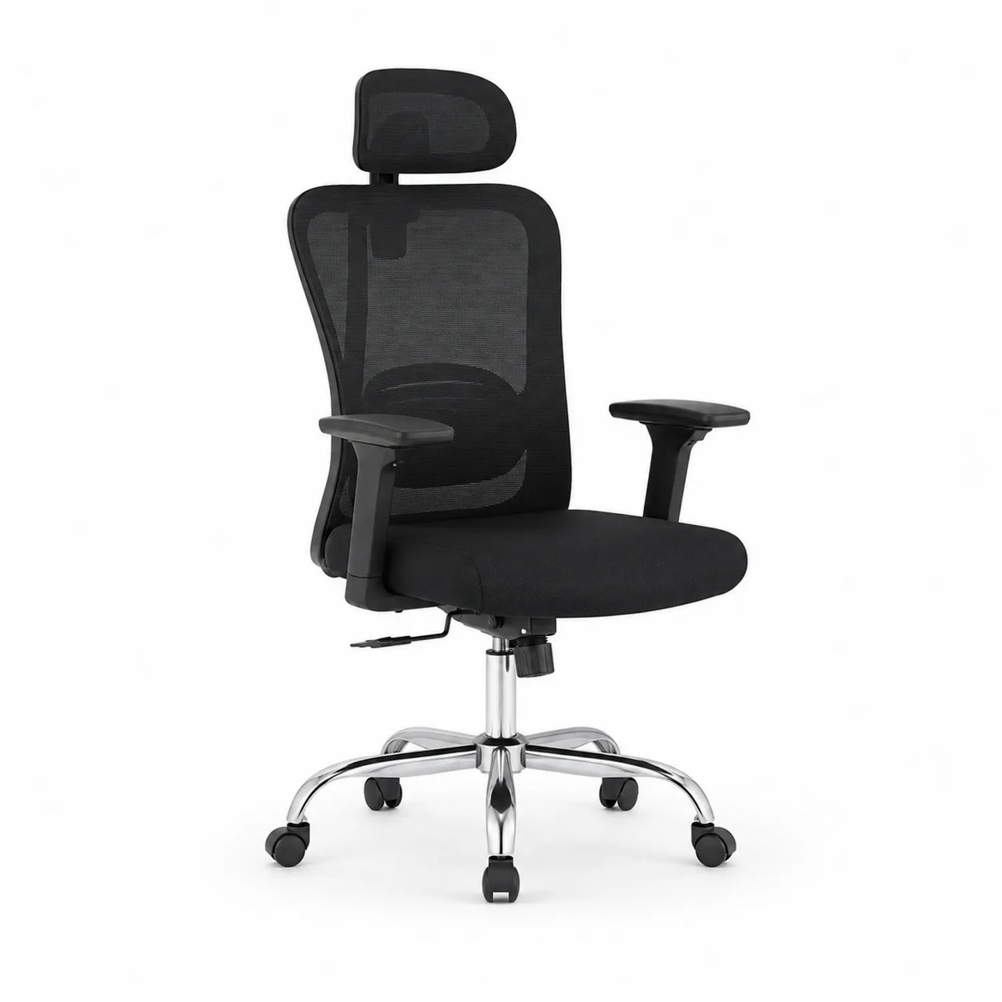 Chaise de bureau ergonomique en maille noire avec appui-tête réglable
