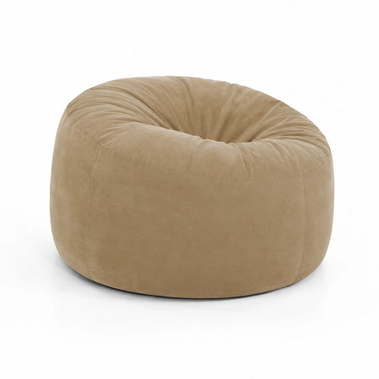 Pouf Rond en Microfibre Beige 90cm