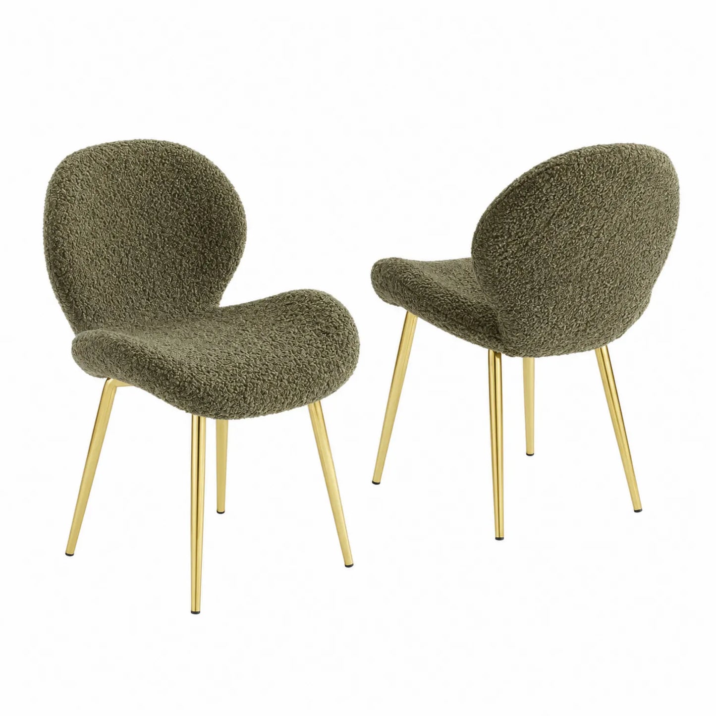 Chaises en tissu bouclé vert Pieds en métal doré Lot de 2