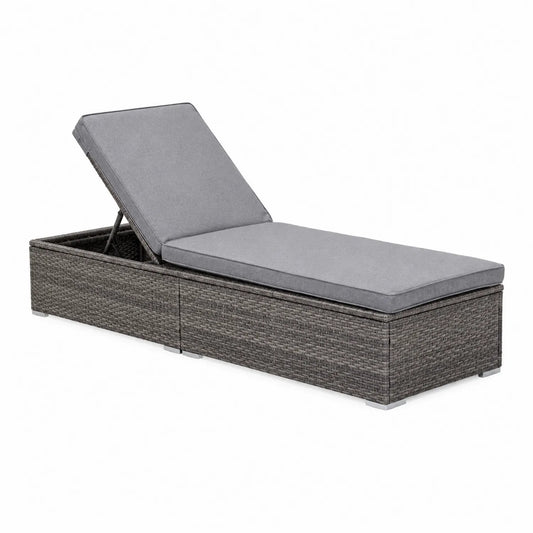 Chaise longue en résine tressée avec coussin gris