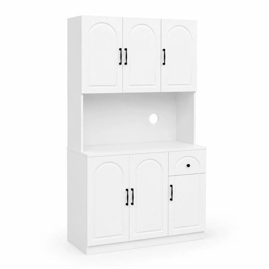 Bahut de cuisine blanc 5 portes 1 tiroir en MDF 180x90x40 cm
