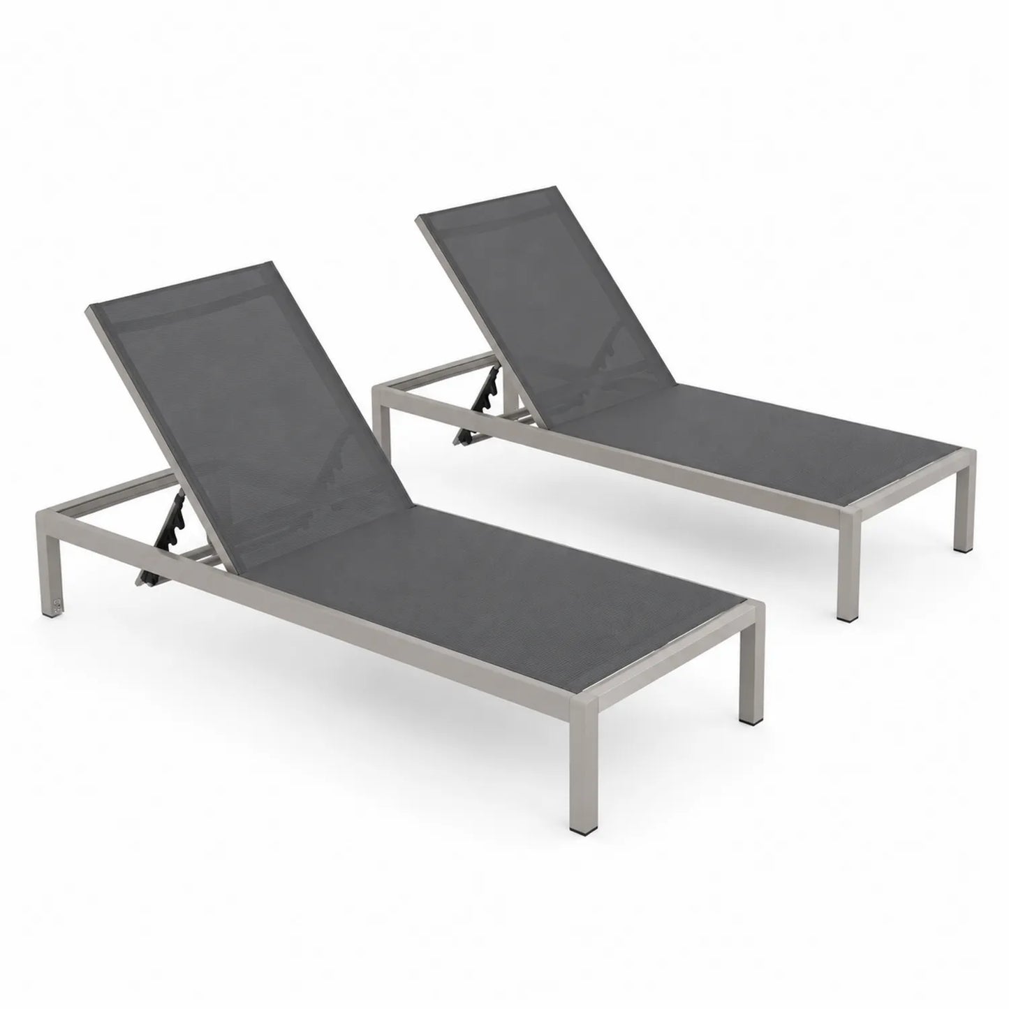 Ensemble de 2 chaises longues en acier inoxydable et tissu Textilène Gris
