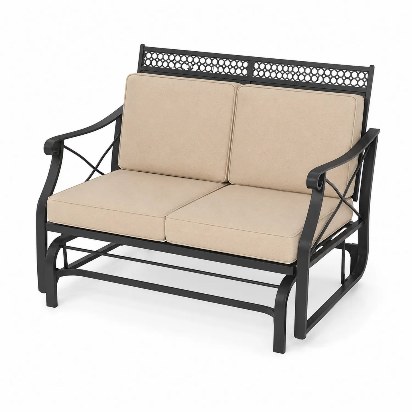 Banc d'extérieur en métal avec coussins en polyester Beige 130cm