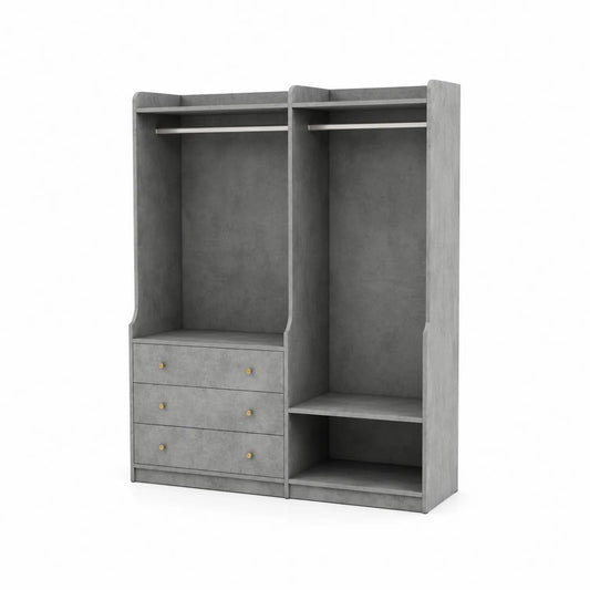 Armoire double avec étagères et tiroirs en bois MDF gris
