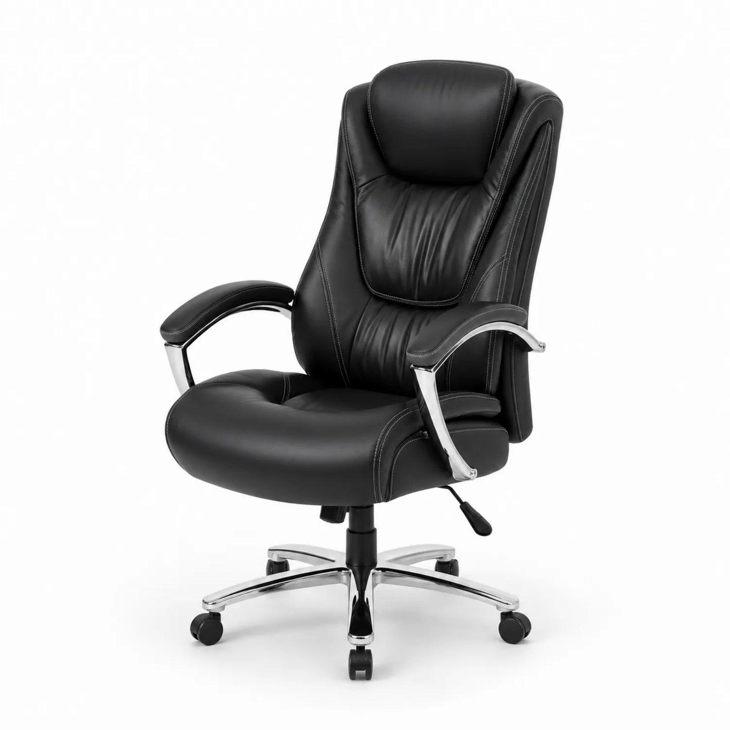 Chaise de bureau en cuir avec accoudoirs métalliques
