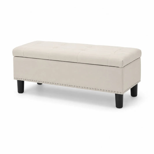 Banc rectangulaire en cuir synthétique avec pieds en bois
