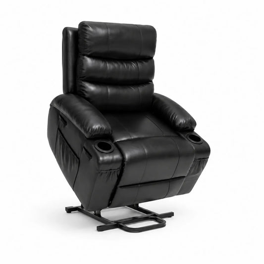 Fauteuil inclinable en cuir synthétique noir avec porte-gobelets