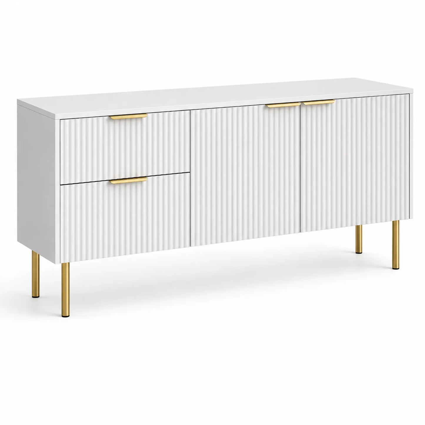Buffet en bois MDF avec pieds en métal doré et poignées dorées Blanc