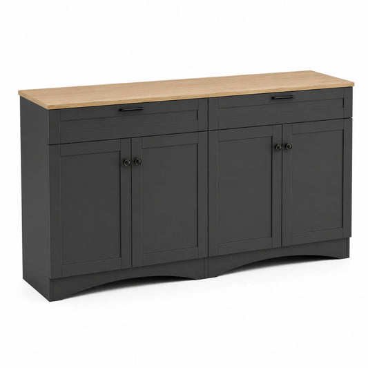 Buffet bas rectangulaire 160x40x80 cm MDF et chêne Noir et Bois clair
