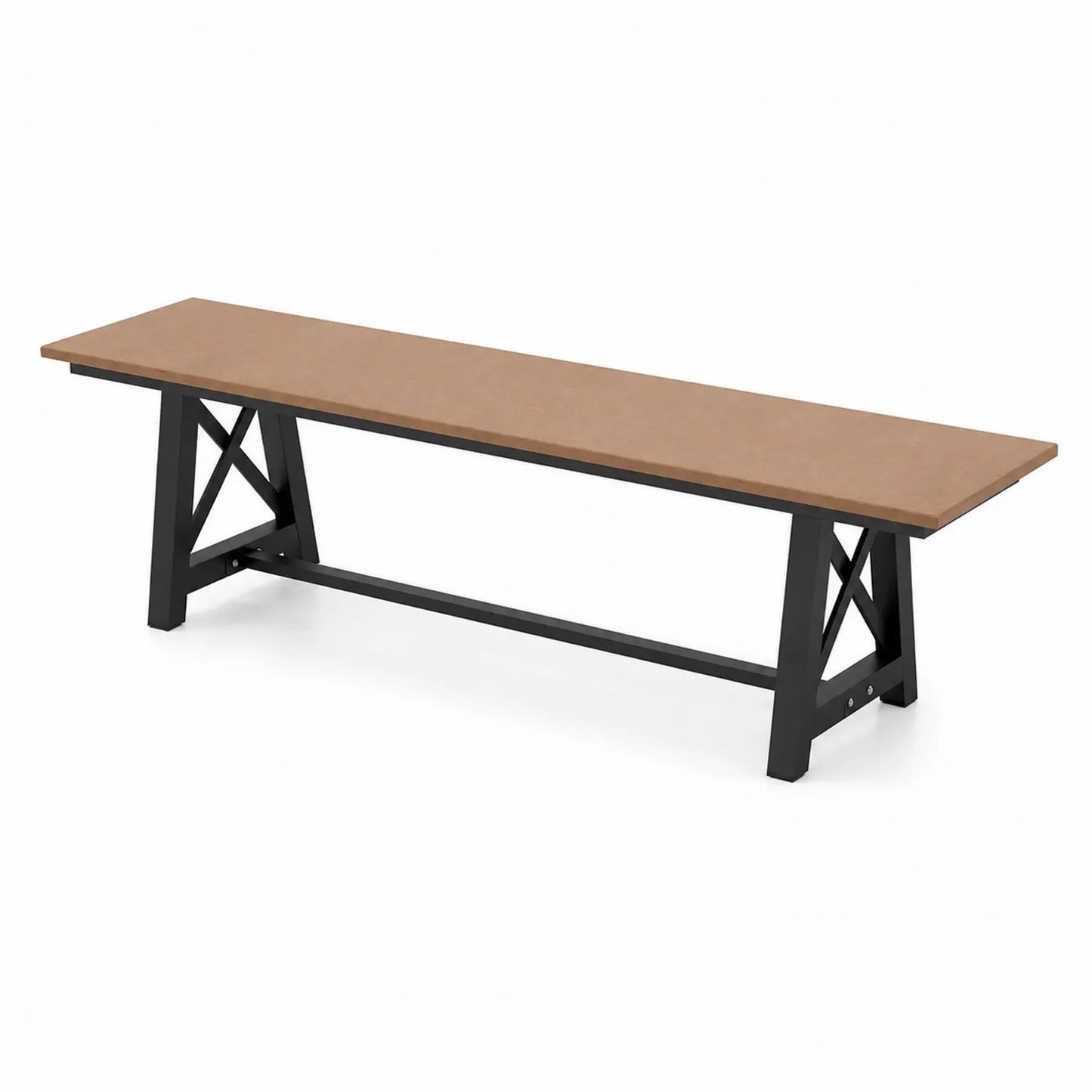 Banc rectangulaire en bois composite et acier 180x40x45 cm Marron/Noir